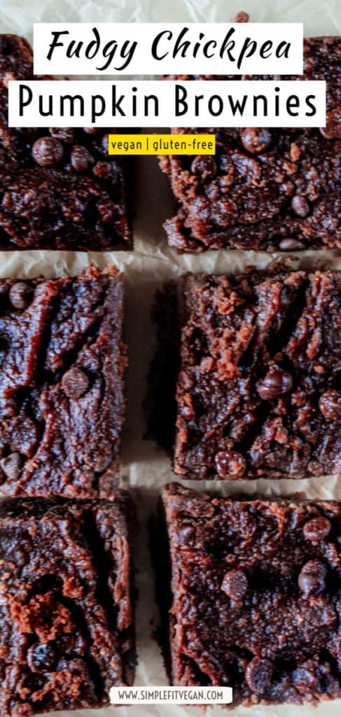 These vegan pumpkin brownies are made with chickpeas and have zero flour! It’s an easy, low calorie, and healthy dessert idea for any day! #brownie #chickpea #healthyrecipe #vegan
