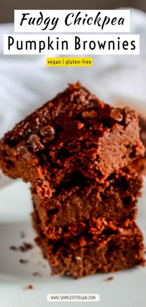 These vegan pumpkin brownies are made with chickpeas and have zero flour! It’s an easy, low calorie, and healthy dessert idea for any day! #brownie #chickpea #healthyrecipe #vegan