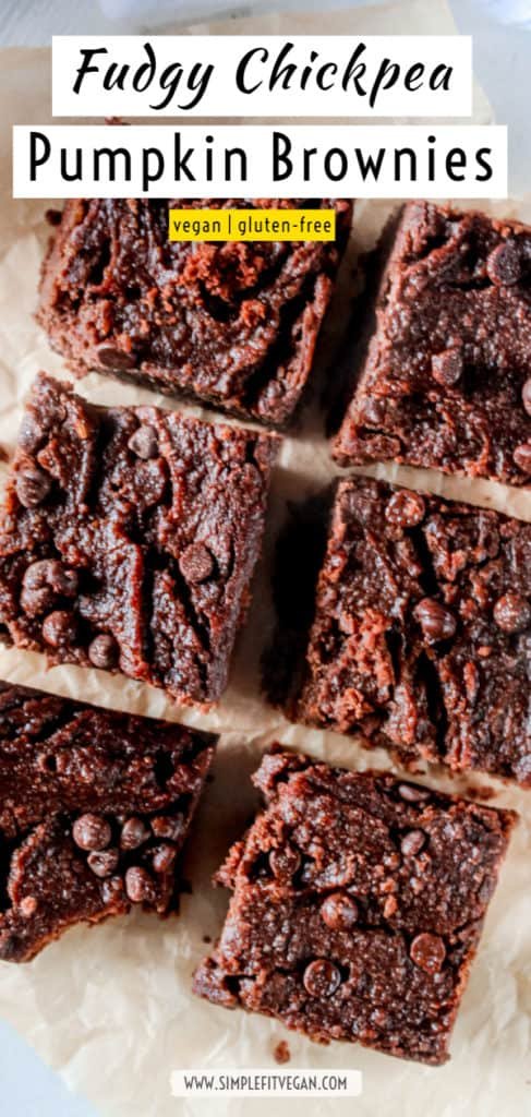 These vegan pumpkin brownies are made with chickpeas and have zero flour! It’s an easy, low calorie, and healthy dessert idea for any day! #brownie #chickpea #healthyrecipe #vegan